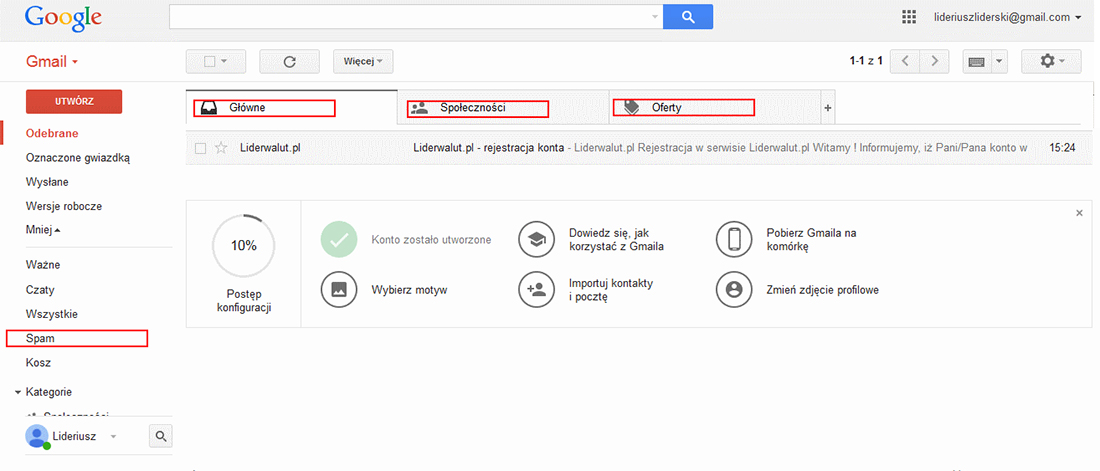 Mail aktywacyjny Liderwalut.pl - Poczta gmail.com