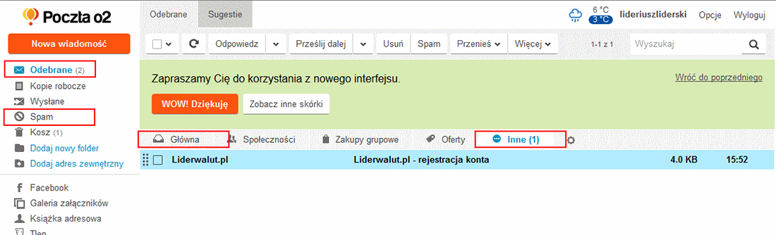 Mail aktywacyjny Liderwalut.pl - Poczta o2.pl